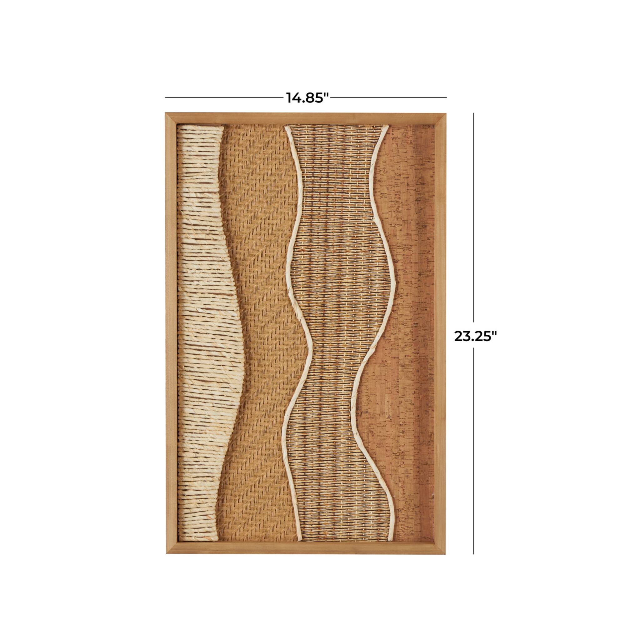 15" x 23" Handmade Brown Wood Abstract Wall Décor with Dimensional Wavy Design